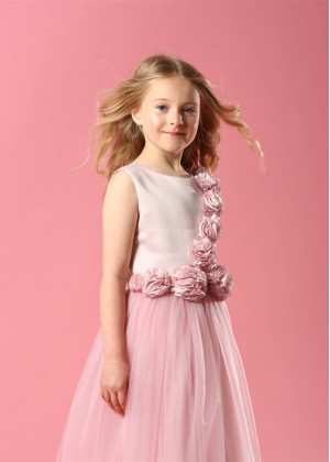 Rose Satin Tulle Flower Girl Dress Birthday Dress